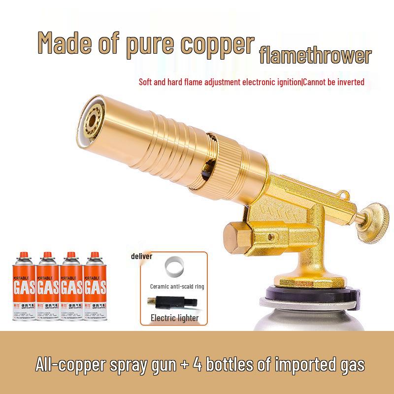 All Copper Flame Torch for Gas Cartridge - Handheld Blowtorch for Pig Hair Removal