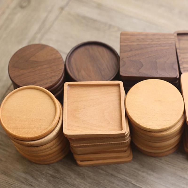 Natural Beech Wooden Coaster Drink Mat Cup Pad Round Square Heat Resistant Pad