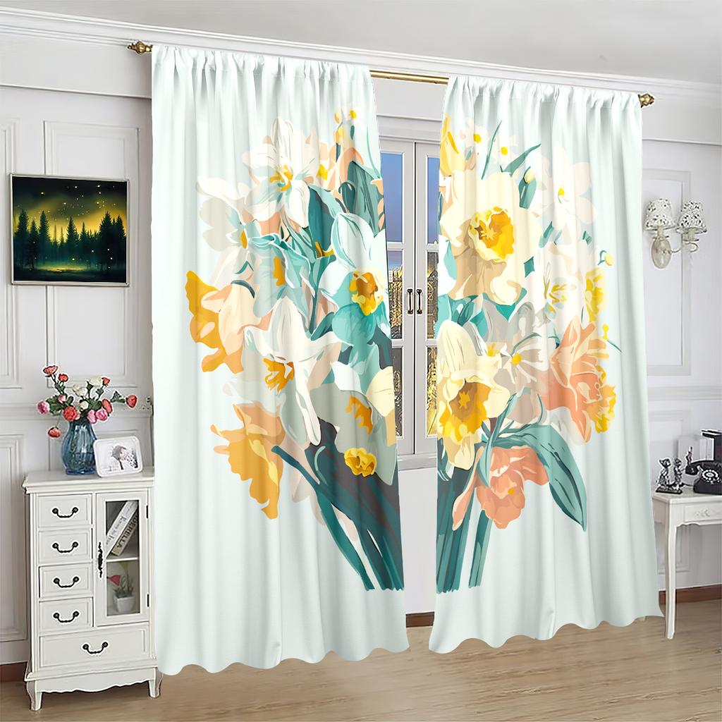 2pc - Floral - Printed Curtain - Polyester Material - Suitable for Bedroom, Living Room, Study, Private Space