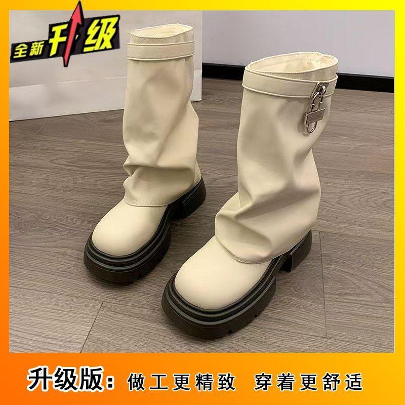 Round Head Casual Foreign Style Martin Boots 2025 Autumn and Winter New Internet Celebrity Women Thick-soled Retro Versatile Medium Boots