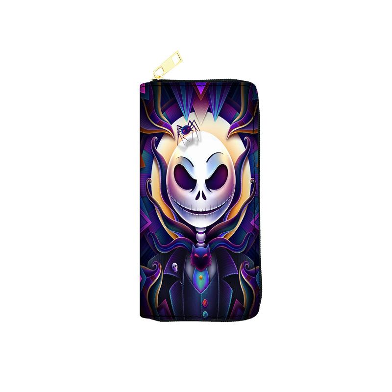 Nightmare Before Christmas PU Leather Long Zipper Wallet for Women Single Zipper Clutch Jack Skellington Print 3pcs