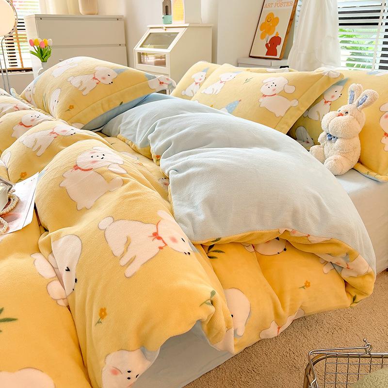 Зимнее молочное бархатное 4 предмета, скандинавское бархатное коралловое бархатное пододеяльник, фланелевая простыня, пододеяльник