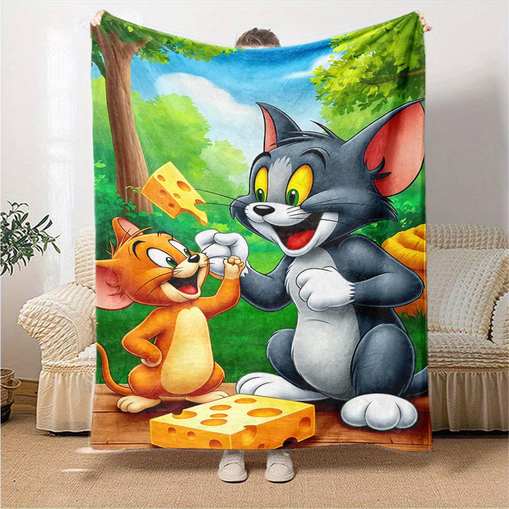1pc Tom and Jerry Flannel Blanket Soft Warm Throw for Home, Office, Travel, All-Season Cozy Bedding GiftL1090