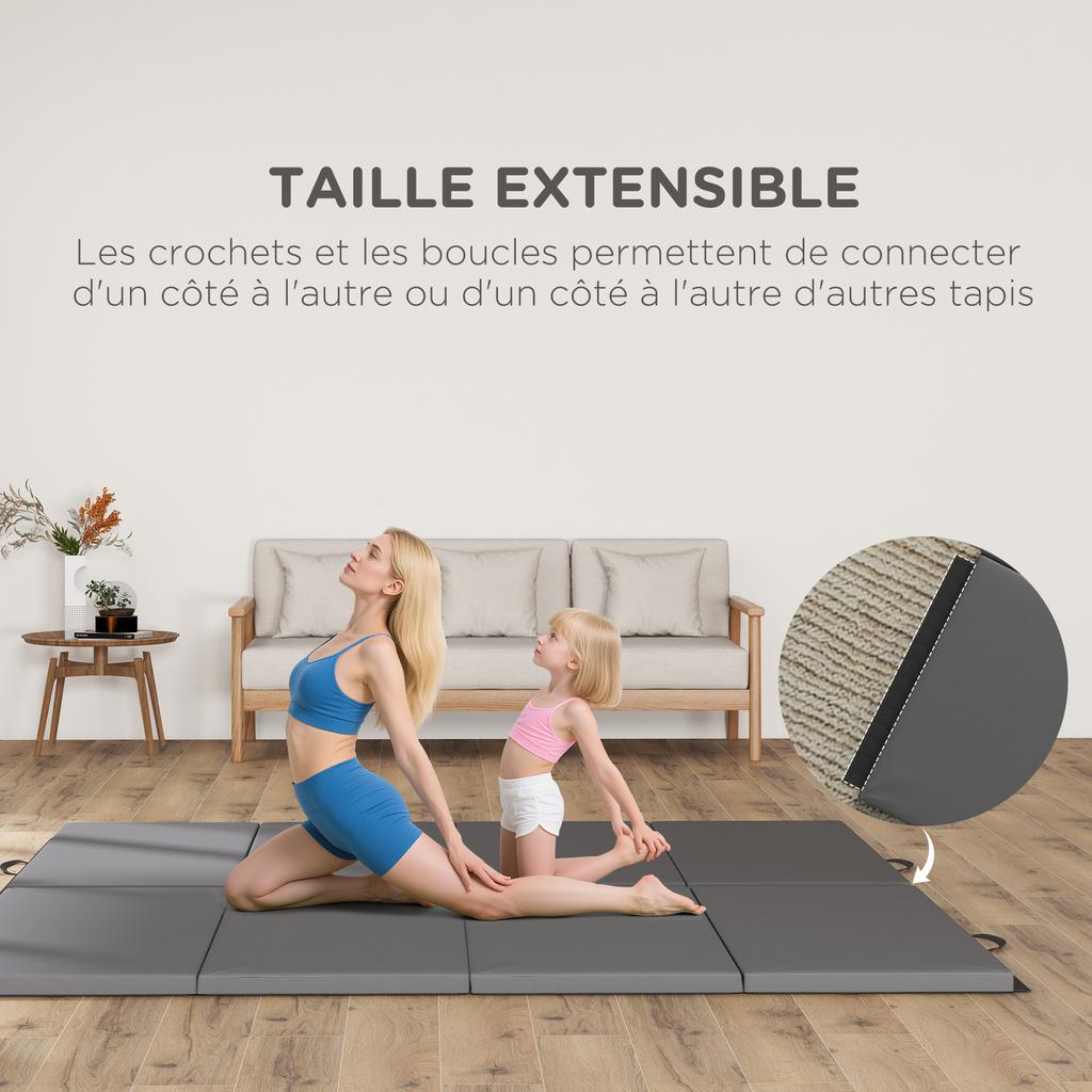 Foldable Gymnastics Mat for Yoga, 240 x 120 x 5 cm, Grey