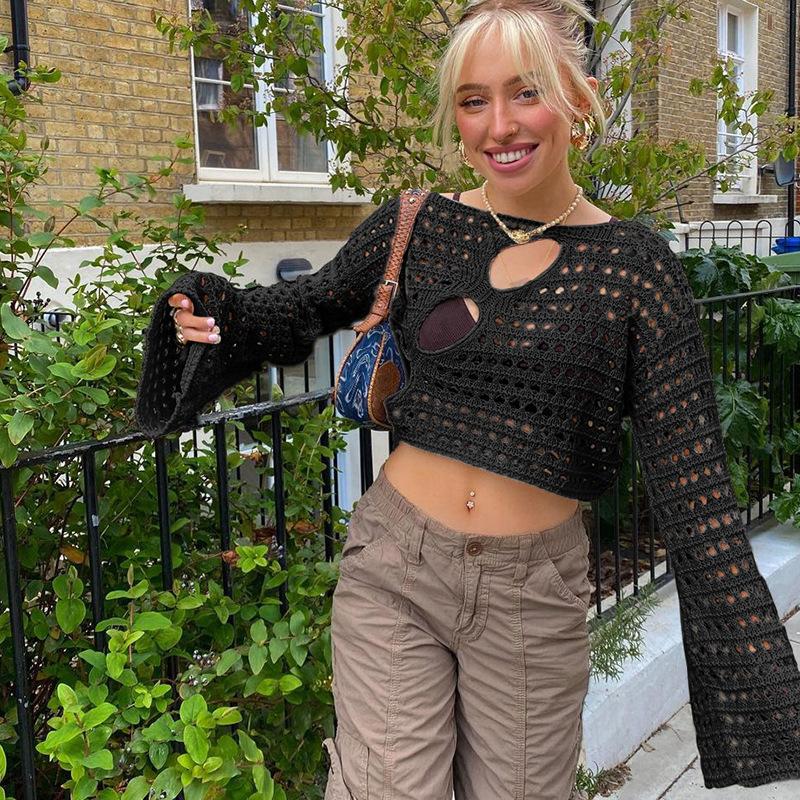 Women's Blouse Sexy Irregular Hole Breaking Hollow Knit Women's Blouse Tops