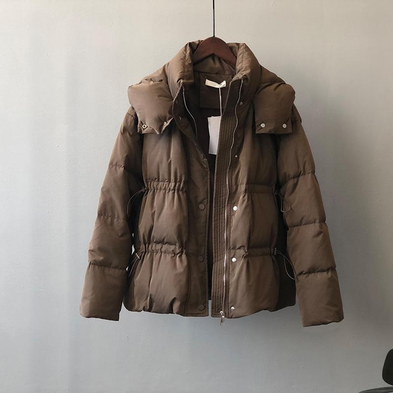 Solid Women's Winter Autumn Down Jacket Hooded Collar Short Single-Breasted Coat Preppy Style Parka Ladies Chic Outwear Female