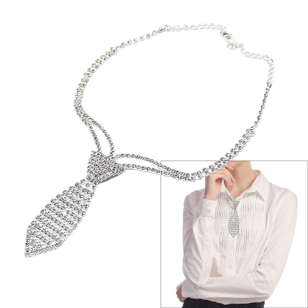 Sparkly Rhinestones Necklace Short Tie Gothic Choker Crystal Metal Chain Necktie for Women Wedding Jewelry Neckwear