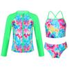 3pcs Kids Girls Swimsuit Sun Protection Rash Guard Shirt Bathing Suit Long Sleeves Coat with Vest Top and Briefs