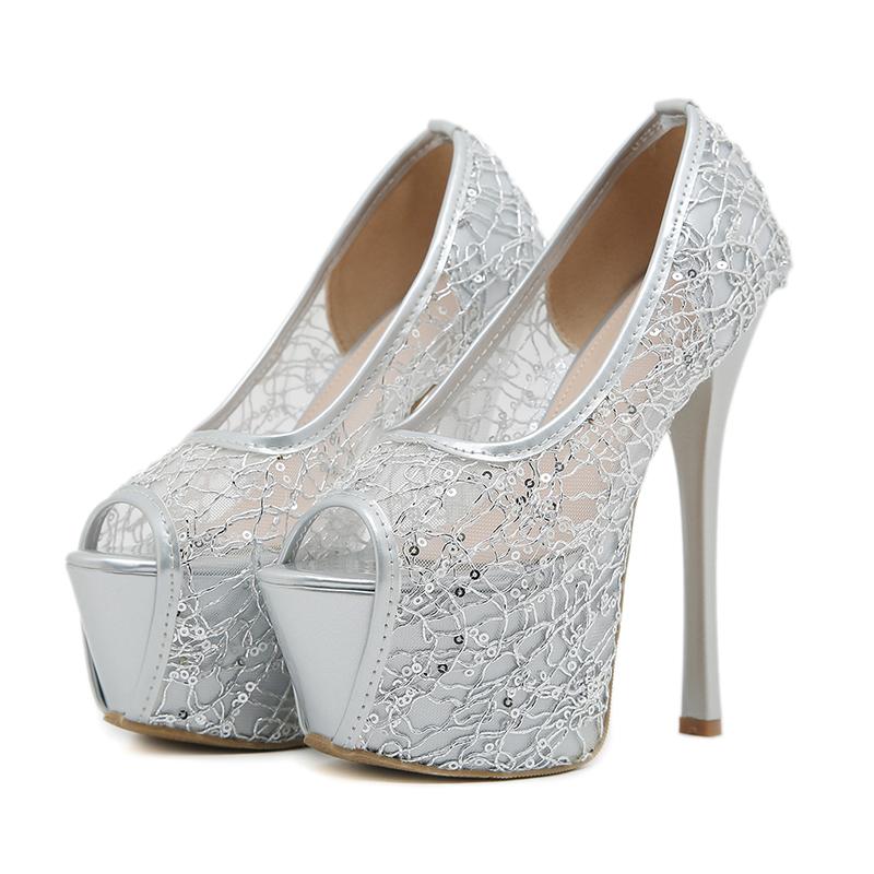 Aneikeh Модные кружевные сетчатые туфли на платформе женские туфли на высоком каблуке-шпильке с открытым носком для ночного клуба и вечеринки в стиле стриптиза