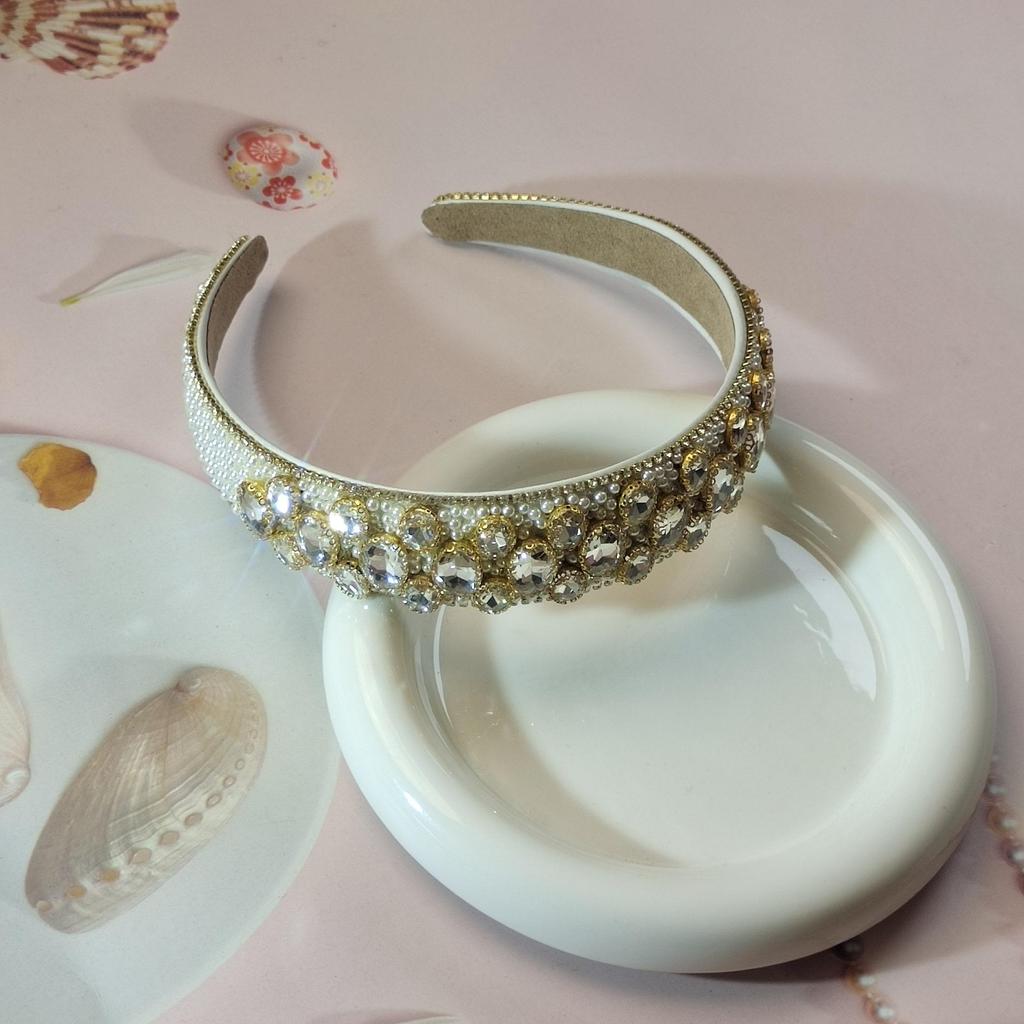 High-End Rhinestone Pearl Wide Headband – Versatile Korean Style for Women