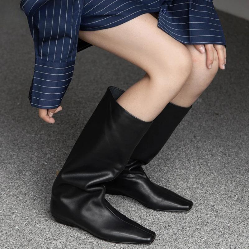 2025 Новые Роскошные Дизайнерские Женские Ботинки Рыцаря с Квадратным Носком Элегантные Женские Ботильоны на Низком Клину Zapatos De Mujer