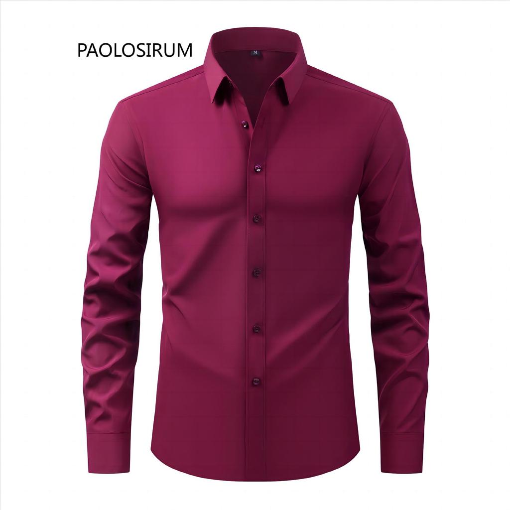 Мужская футболка больших размеров на весну и лето, однотонная, с отложным воротником и длинным рукавом, деловая рубашка