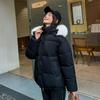 Women Autumn Winter Soild Color Thicken Outwear Cotton Padded Hooded Warm Real Fur Jacket Coat