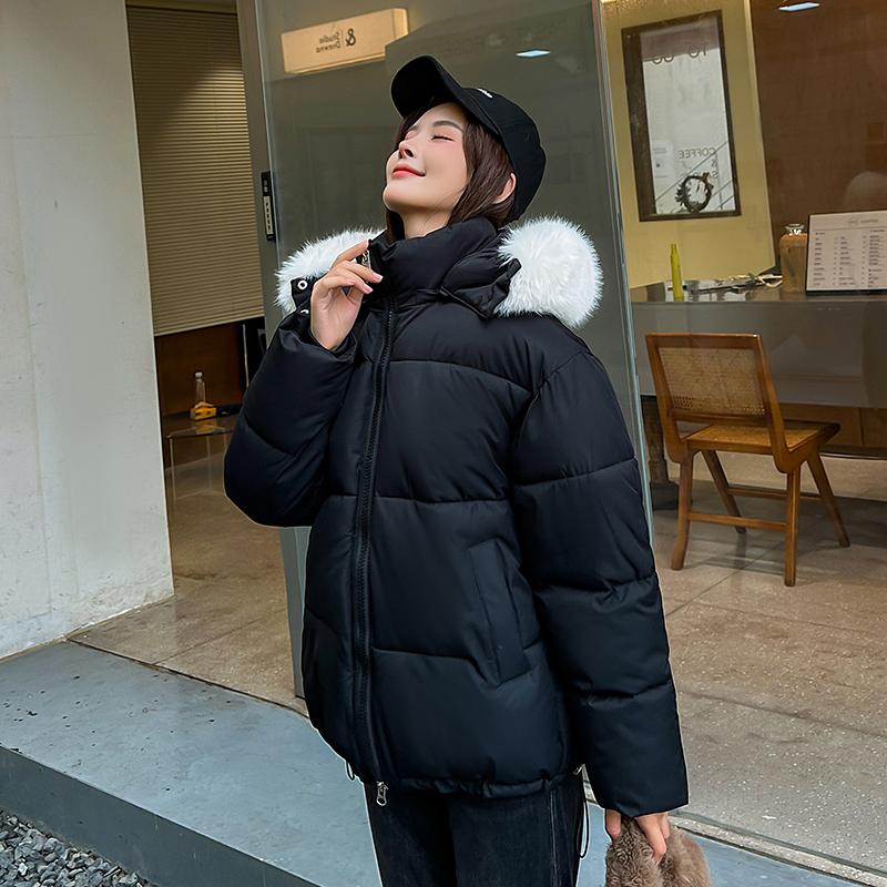 Women Autumn Winter Soild Color Thicken Outwear Cotton Padded Hooded Warm Real Fur Jacket Coat
