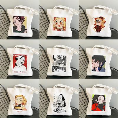 Женские сумки-шопперы с героями мультфильмов Kawaii Kimetsu No Yaiba, японское аниме, сумка-тоут для убийцы демонов, сумка для покупок, сумка через плечо, парусиновая сумка