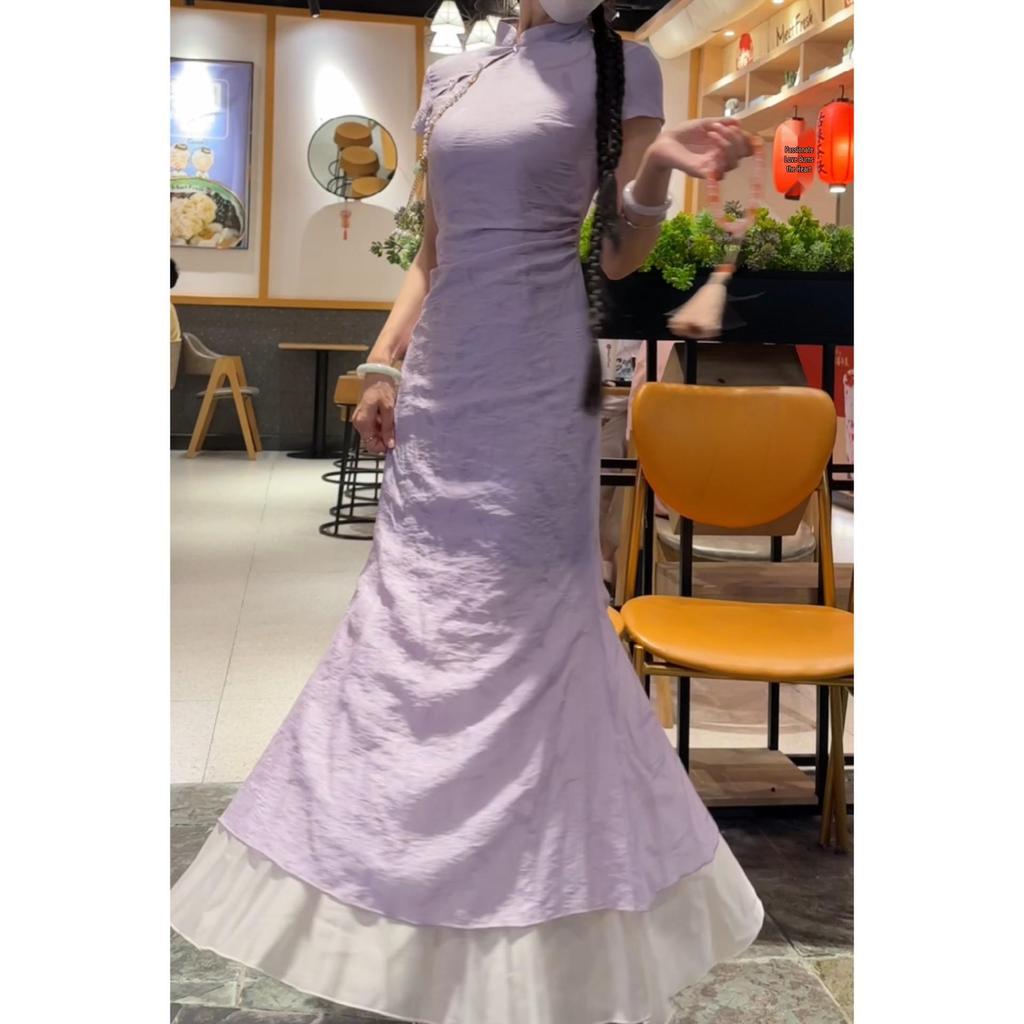 Ретро китайское ципао со стойкой: Пошаговое платье-слим с лотосом