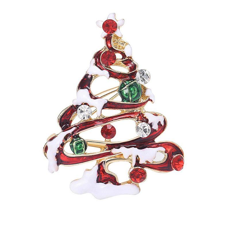 Fashion Enamel Rhinestone Christmas Tree Brooches Women Coat Clothing Badges Jewelry Accessries