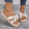 Women'S Summer Sandals Ladies Solid Colour Bow Beach Outer Wear Flat Bottom Large Size Sandals Slippers