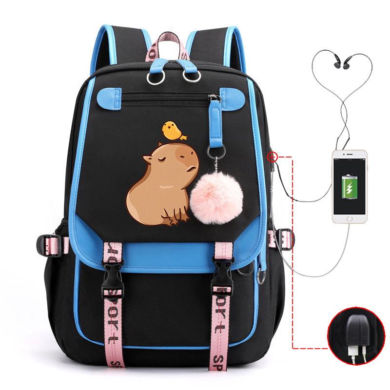 Милый рюкзак для отдыха и путешествий с принтом капибары и многофункциональным USB-портом