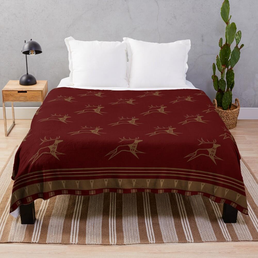 Elk Running (Maroon and Gold) Throw Blanket