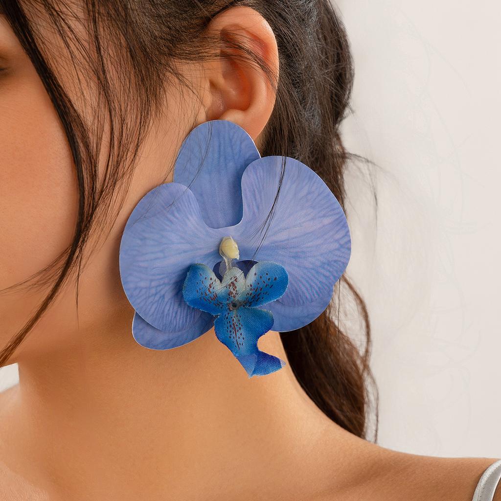 Butterfly Orchid Pendant Earrings With Exaggerated Large Flower Design, Perfect For Women'S Personalized Earrings And Holiday Gifts.