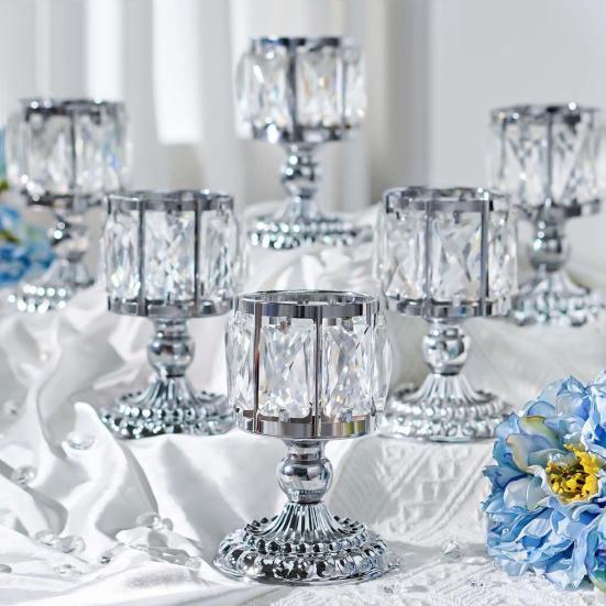 Faux Crystal Candle Holder European Style Candle Cup Shiny Tealight Holder Table Centerpiece for Home Wedding Party Decoration