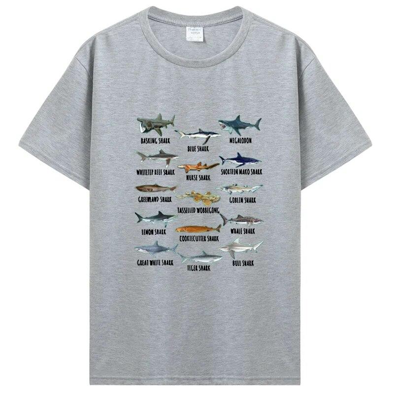 Футболка с видами акул, биология, разные виды акул, одежда с комиксами для детей и взрослых, футболки с графическим рисунком, топы, подарочная одежда