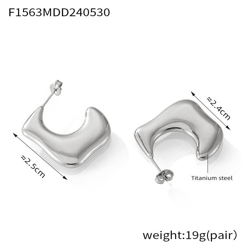 French Irregular Metal Simple and Exaggerated Titanium Steel Gold-plated Earrings Cold Wind Niche Design Temperament Stud Earrings Women