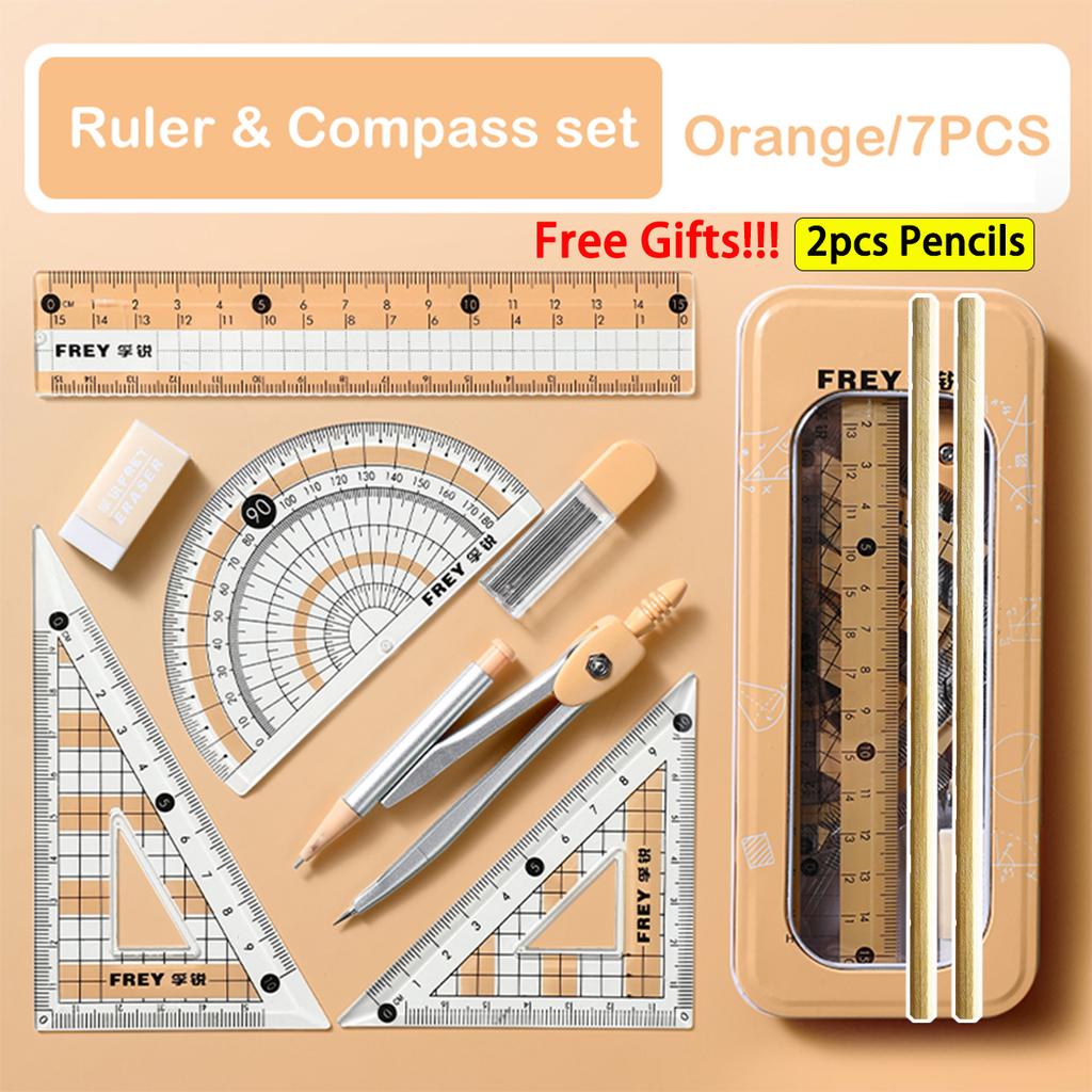 7pcs/ Set Math Geometry Ruler Multifunctional Drawing Tools For Students School Supplies Durable Engineering Design Stationery