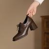 Модная женская массивная обувь на одинарном ходу, весна, новая, квадратный носок, глубокий вырез, шнуровка спереди, противоскользящая, износостойкая, на высоком каблуке