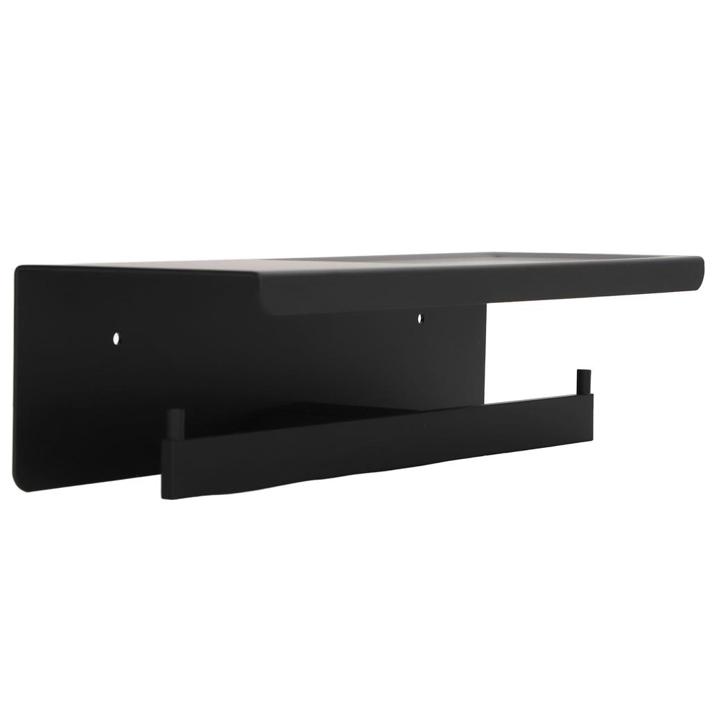 Wall Mount Toilet Paper Holder 2 Use Hotel Bathroom Tissue Waterproof with Storage Shelf Black