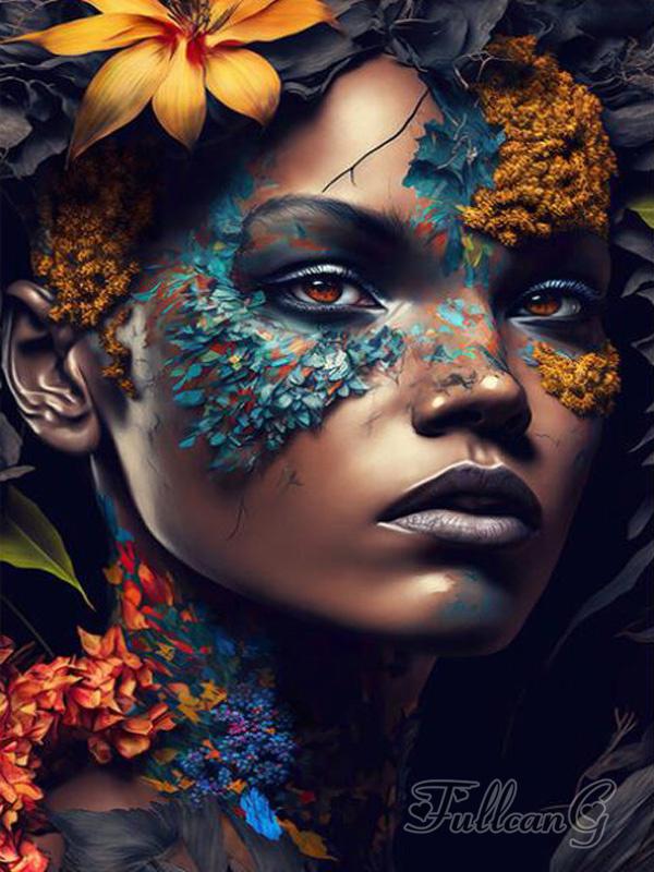 Diy Алмазная картина Новые поступления Африканская женщина Цветы Полный квадратный круглый дрель Стразы Вышивка Мозаика Черная девушка Наборы для вышивки крестом AA4502