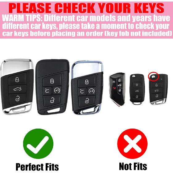 Key Fob Cover With Diamond Keychain Car Key Holder Compatible With VW Volkswagen Atlas Tiguan Passat Jetta GLI Taos Arteon Smart Remote Key Protector