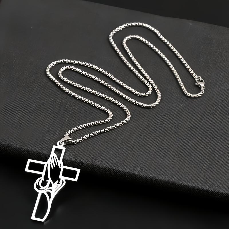 Hollow Prayer Hands Cross Pendant, Car Interior Decoration Accessory, Rearview Mirror or Window Display, Religious Symbol