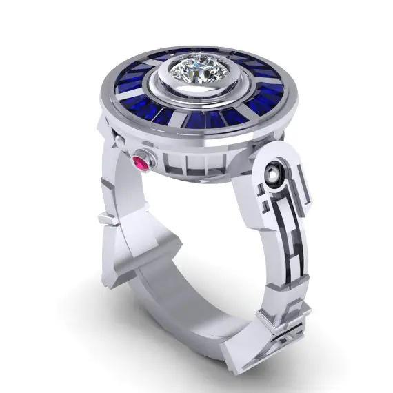 Кольцо для помолвки Zhenrong Star Wars R2D2 Robot UFO с сапфиром