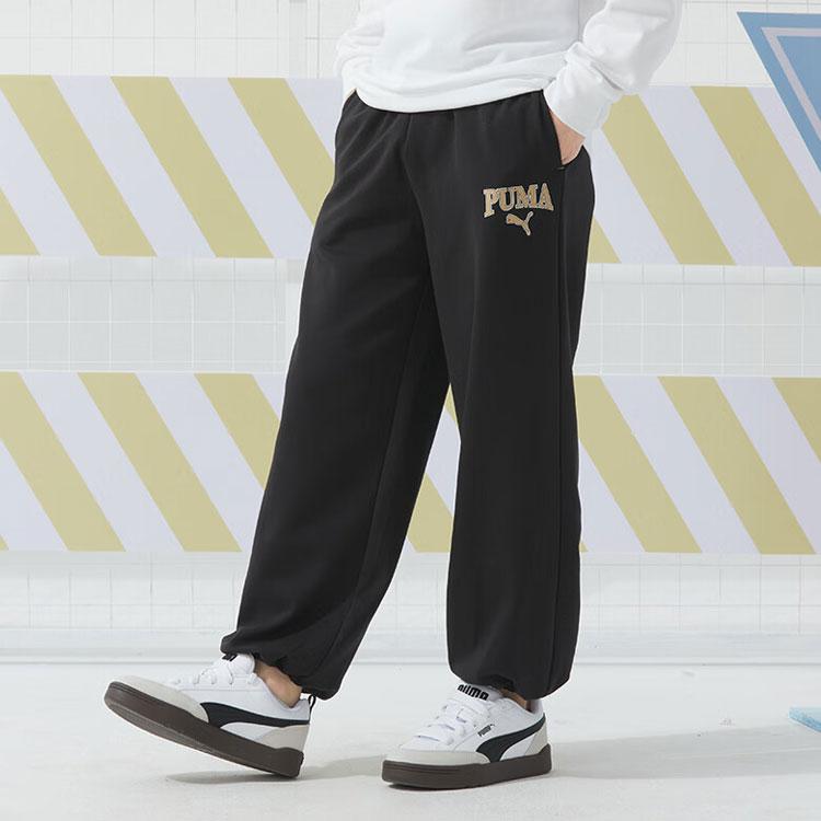 Puma Letter Logo Print Breathable Knitted Running Training Pants Unisex Pants Black 682928-01