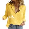 Women Fashion Long Sleeve Cotton Linen Shirt Summer&autumn Loose Print Top Ladies Casual Button-up Blouses