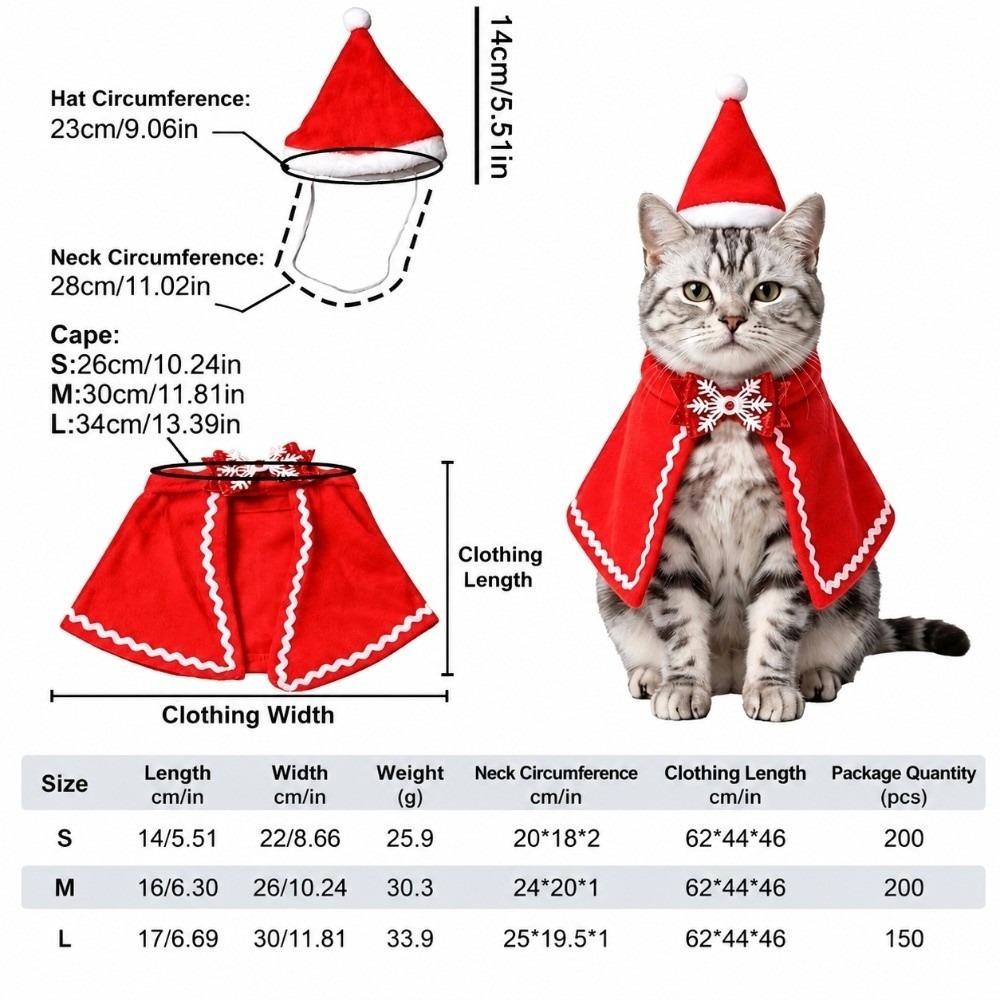 Soft Fabric Pet Christmas Costume Lace Trim Cat Xmas Clothes New Pet Cape And Hat Set Pet Cosplay