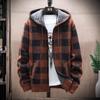 Men's Winter Plaid Sweater Hooded Cardigan Coat Fleece Warm Knit Jackets
