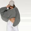 Loose Fit Round Neck Crop Sweatshirt Women Causal Long Sleeve Basic Sports Shirt Autumn Winter Solid Color Short Pullover
