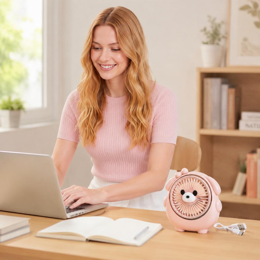 Portable USB Rechargeable Desktop Fan Small Personal Fan with Cute Dog Shape Design for Office Home Travel Use Quiet Operation