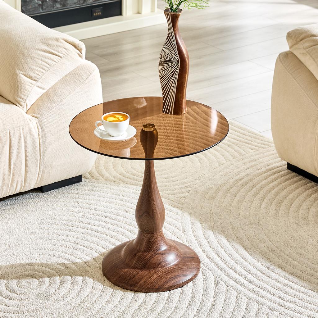 Round Glass Side Table Modern, Elegant Coffee Table with Tempered Glass Top & Stable Base, Compact Sofa Table for Living Room Bedroom (Table Only)