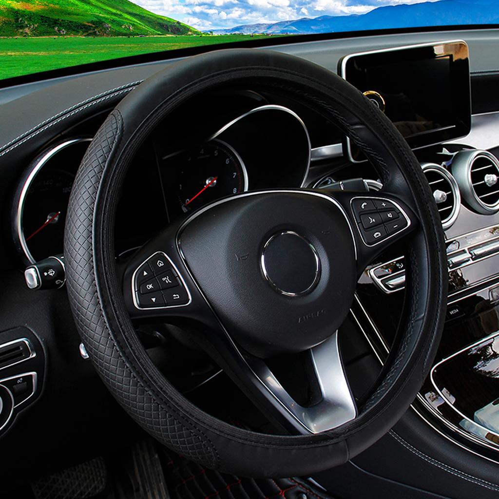 Car Steering Wheel Cover Without Inner Ring Comfortable Soft PU Leather Embossed Three-dimensional 37-38CM Car Accessories