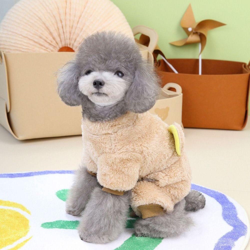Bear Pattern Dog Warm Jumpsuit Cartoon Puppy Four Legs Clothes  For Autumn and Winter