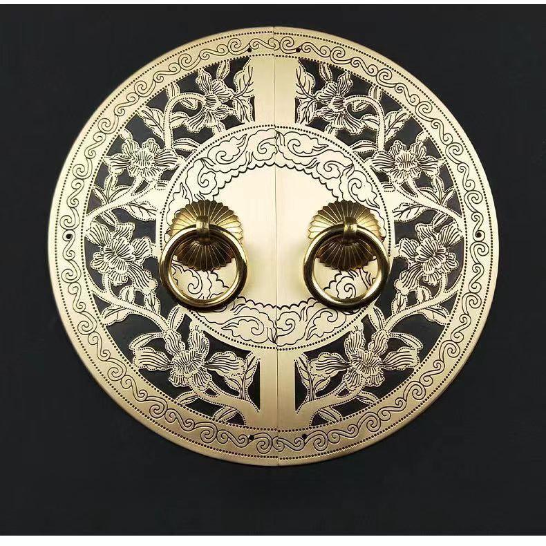 Chinese Antique Copper Cabinet Handle Shoees Wardrobe Door Brass Retro Furniture Knob Engraved Round Handles Door Decoration