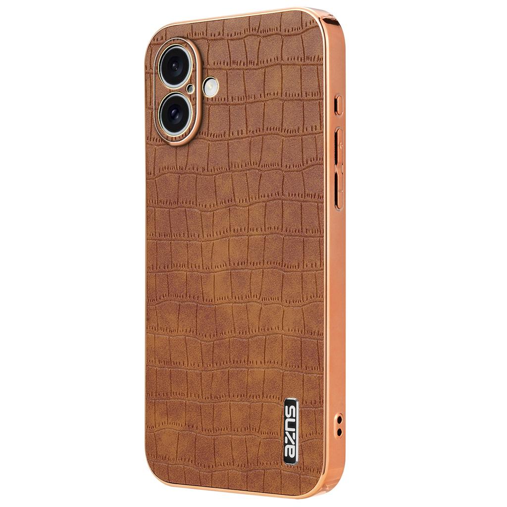 AZNS For iPhone 16 Case Electroplating Crocodile Texture PU+TPU Phone Cover