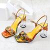 Women Summer 8 .5cm High Heels Sandals Lady Gladiator Yellow Block Low Heels Crystal Fetish Prom Nightclub Plus Size Flower Shoes