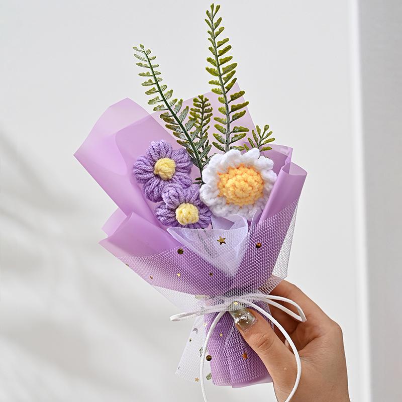 Вязаный букет Мини-пуховые цветы Реквизит для фотосъемки Несколько цветов Домашняя вечеринка Имитация Цветочное украшение Подарочные аксессуары