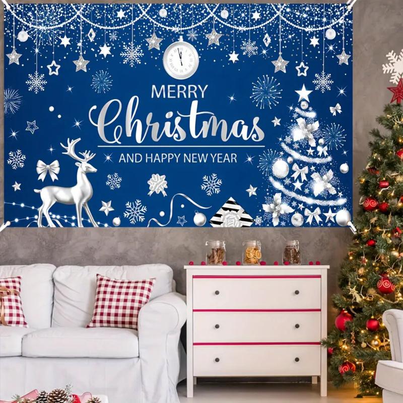1pc 2D Flat Holiday Christmas and New Year Party Banner - Featuring Snowflakes, Stars, and Reindeer Design, No Power Required