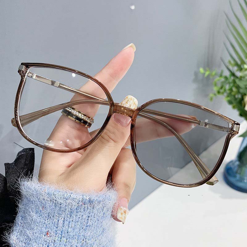 Pochromic Myopia Glasses for Women Oversized Sparkling Frame Eyewear Outdoor UV Protection Sunglasses Near Sight GLasses